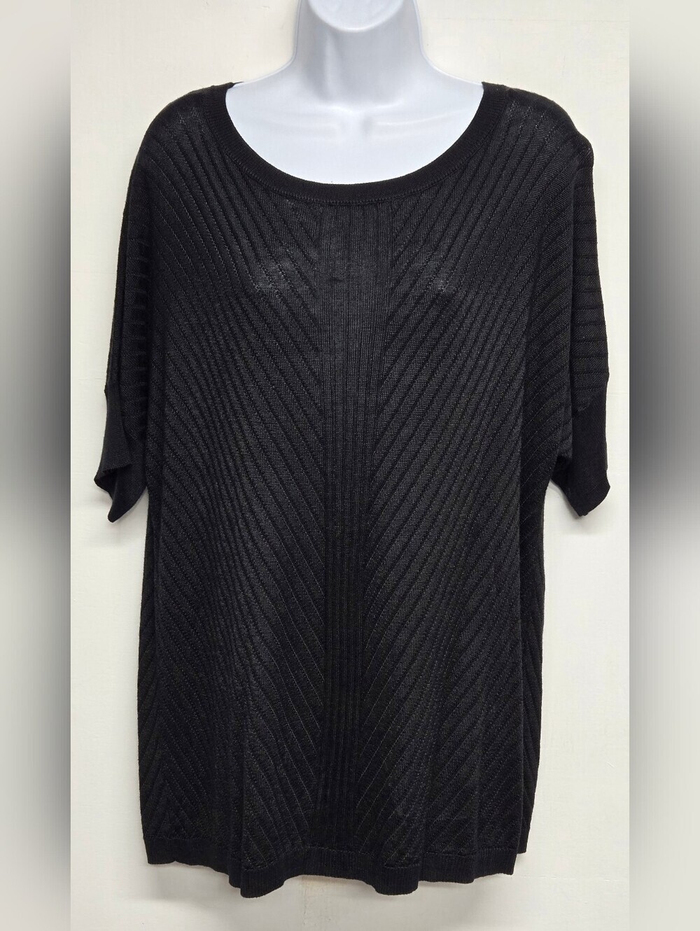 Apt. 9 Ribbed Wing Sleeve Pullover Stretch Knit Top Deep Black Semi Sheer XL